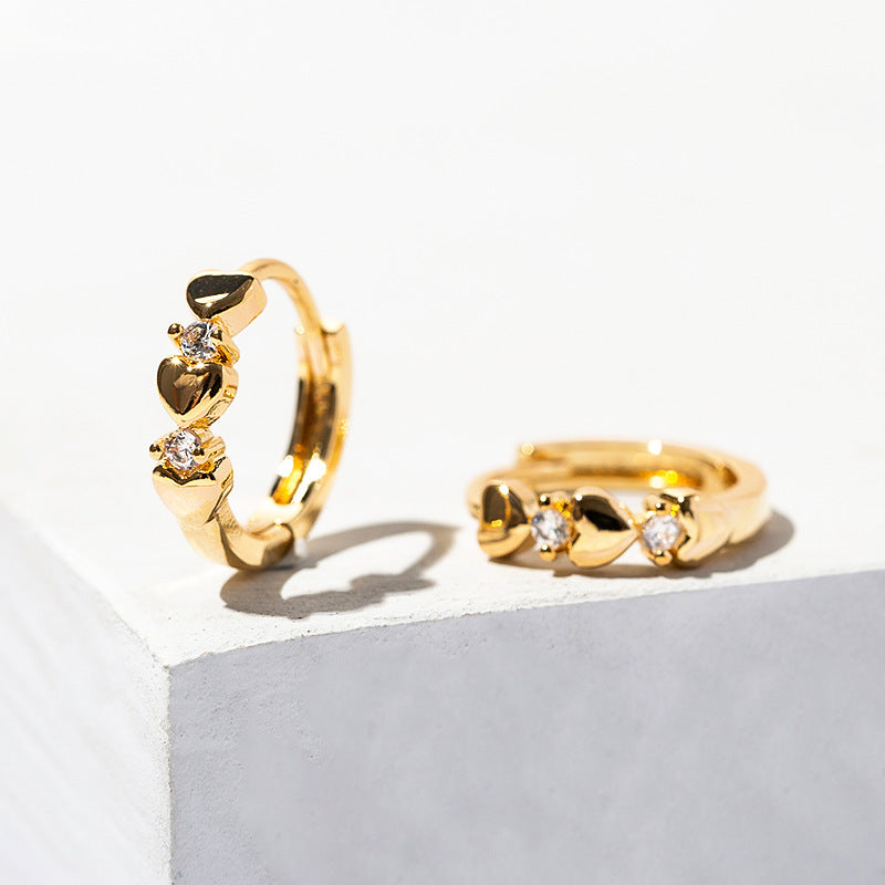 Love Heart Zircon Earrings Cold Wind Round Small Ear Ring York Essential