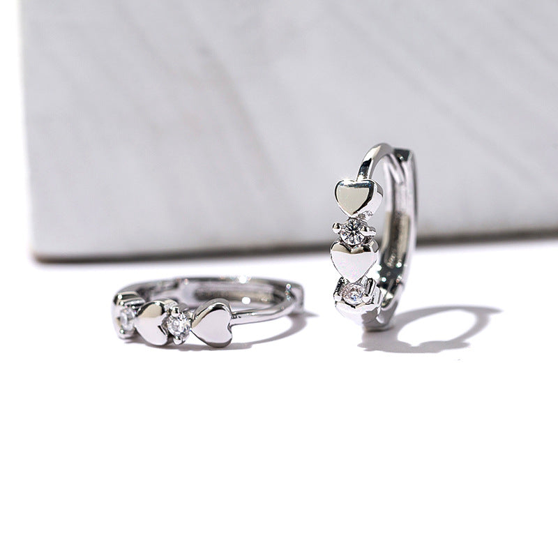 Love Heart Zircon Earrings Cold Wind Round Small Ear Ring York Essential