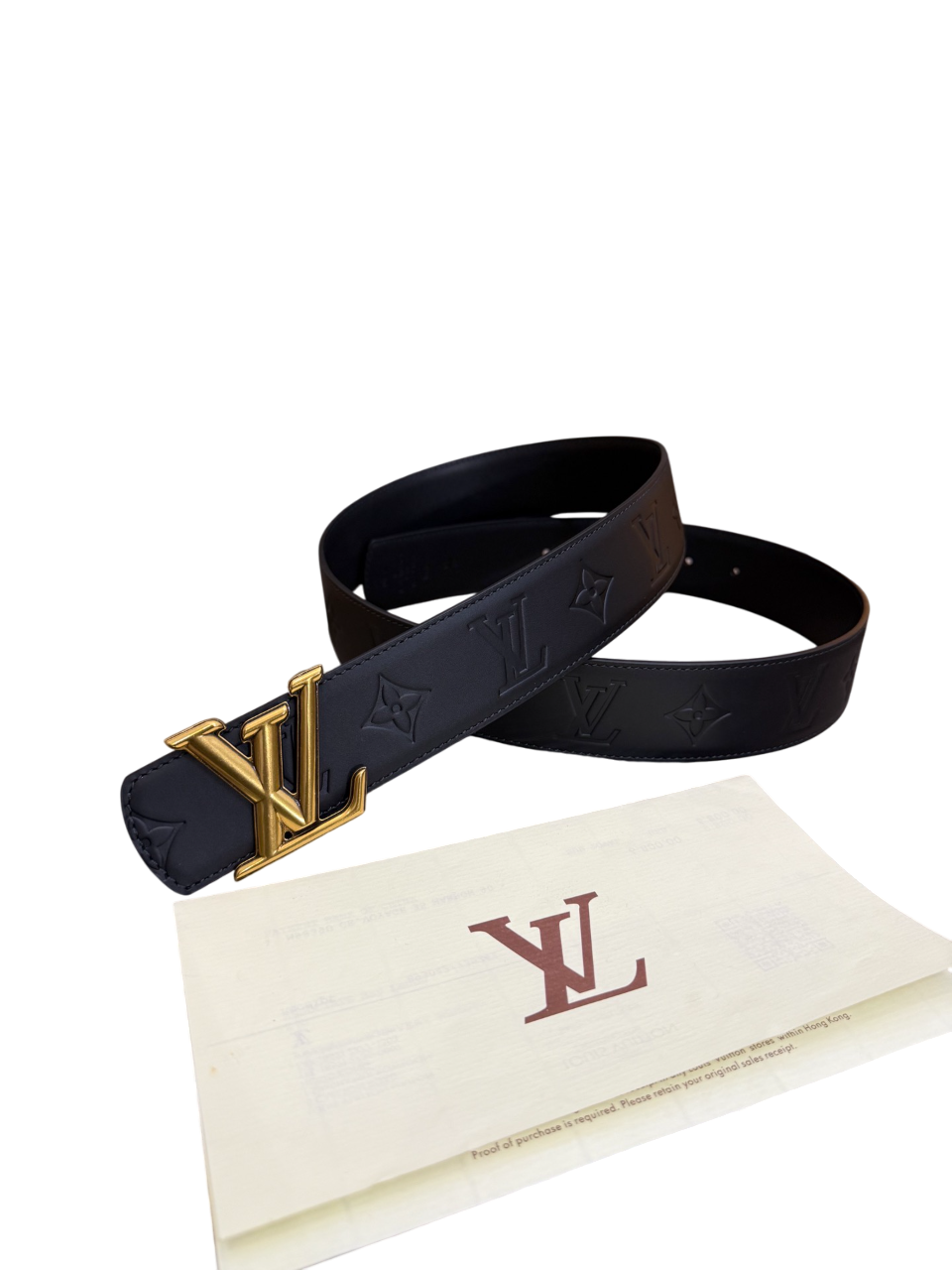 Premium Leather Belt monogram Black-Gold York Essential