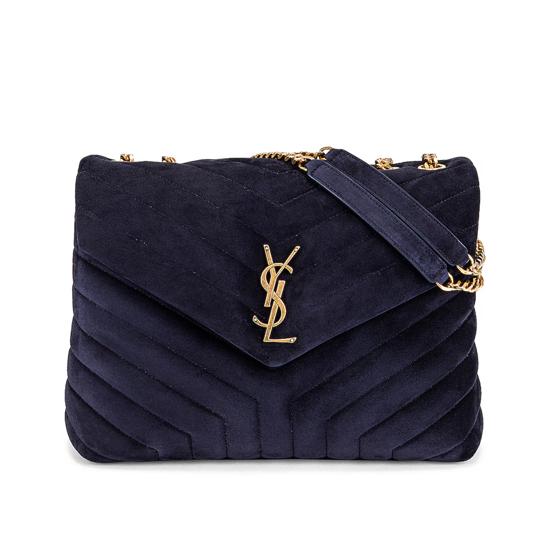 LouLou Medium Suede Chain Bag Navy York Essential