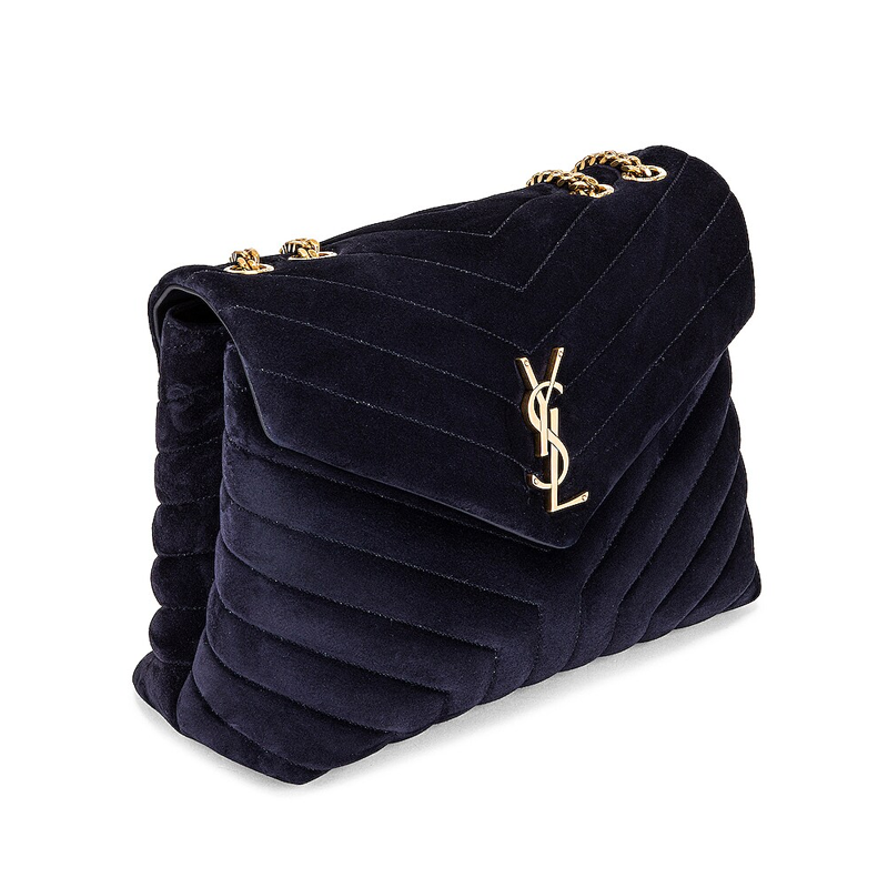 LouLou Medium Suede Chain Bag Navy York Essential