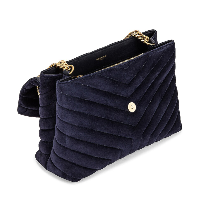 LouLou Medium Suede Chain Bag Navy York Essential
