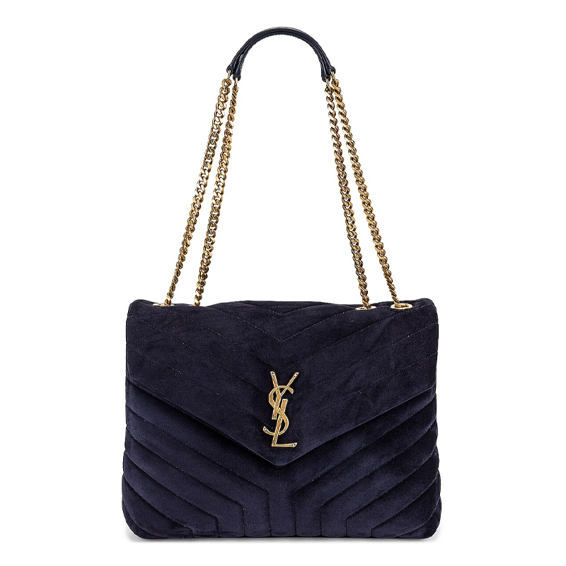 LouLou Medium Suede Chain Bag Navy York Essential