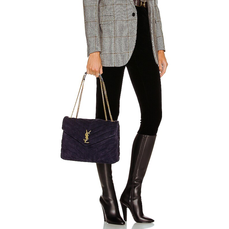 LouLou Medium Suede Chain Bag Navy York Essential
