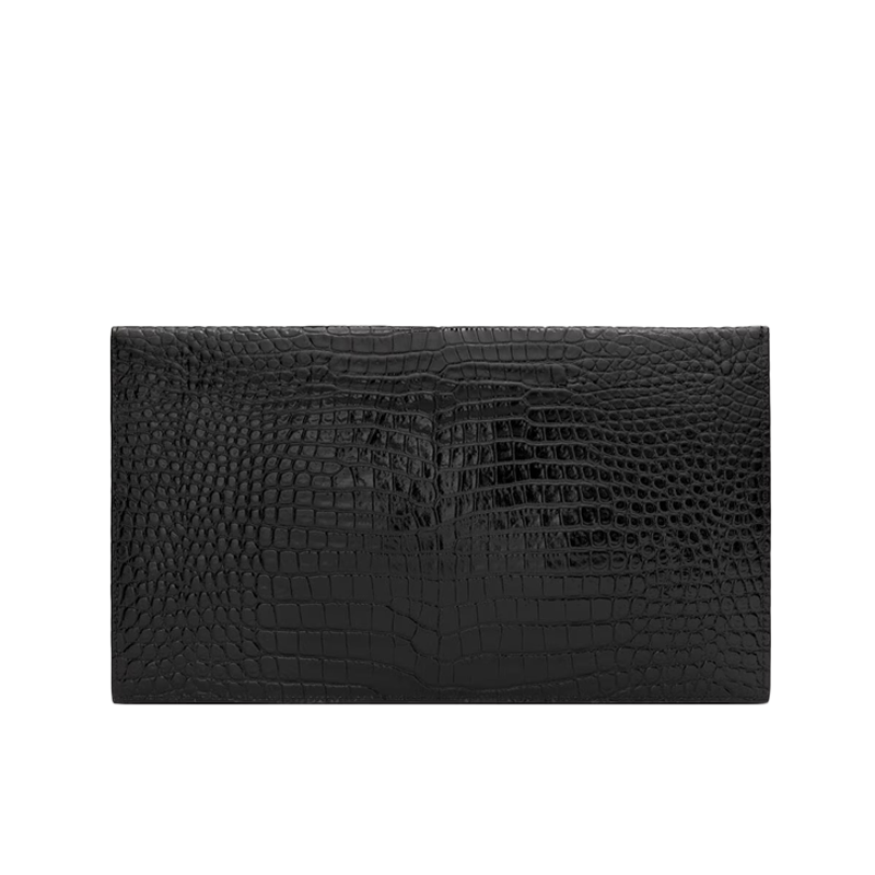 Pochette Uptown Shiny Embossed Crocodile Leather "Gold" York Essential