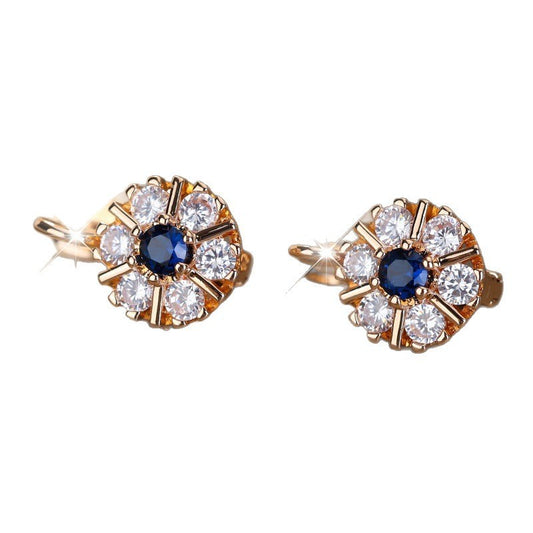 Round White Zircon Sapphire Blue Zircon Flower Basket Earrings York Essential