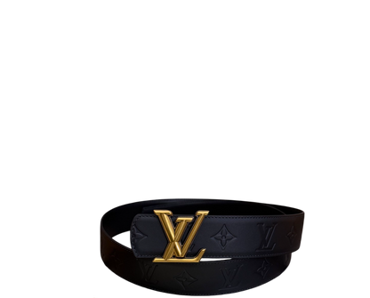 Premium Leather Belt monogram Black-Gold York Essential
