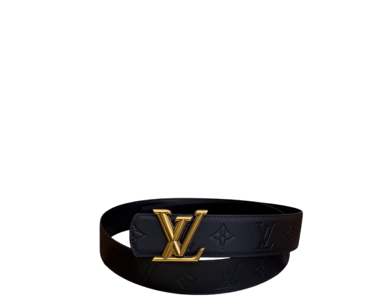 Premium Leather Belt monogram Black-Gold York Essential