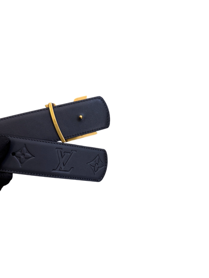 Premium Leather Belt monogram Black-Gold York Essential