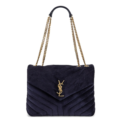 LouLou Medium Suede Chain Bag Navy York Essential
