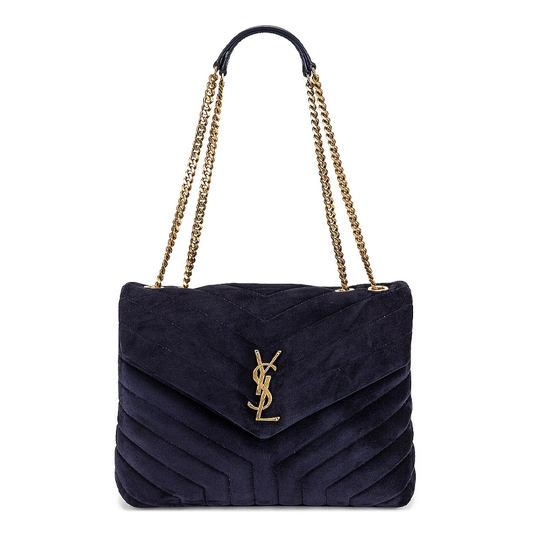 LouLou Medium Suede Chain Bag Navy York Essential