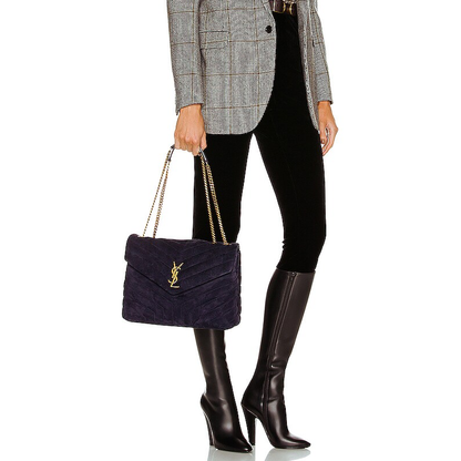 LouLou Medium Suede Chain Bag Navy York Essential