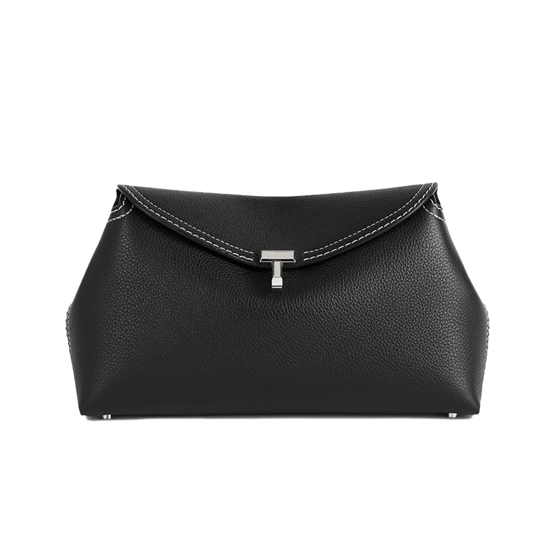 T-Lock Clutch Grained Leather Black Silver York Essential