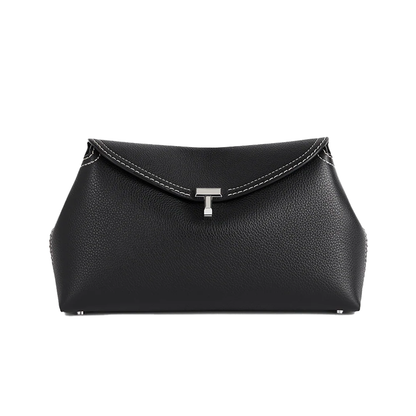 T-Lock Clutch Grained Leather Black Silver York Essential