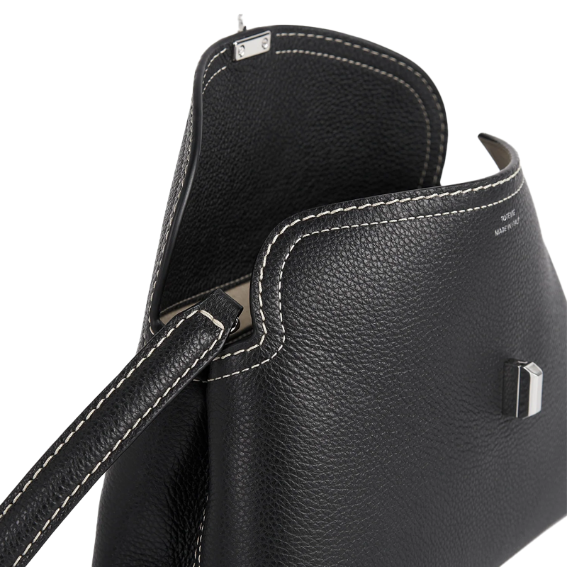 T-Lock Clutch Grained Leather Black Silver York Essential