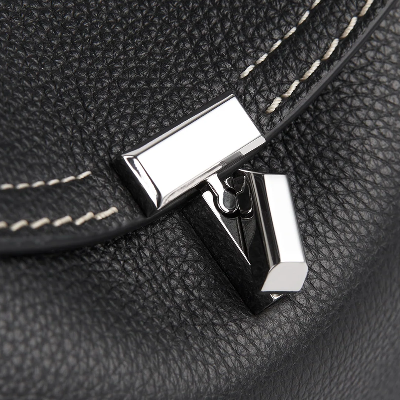 T-Lock Clutch Grained Leather Black Silver York Essential