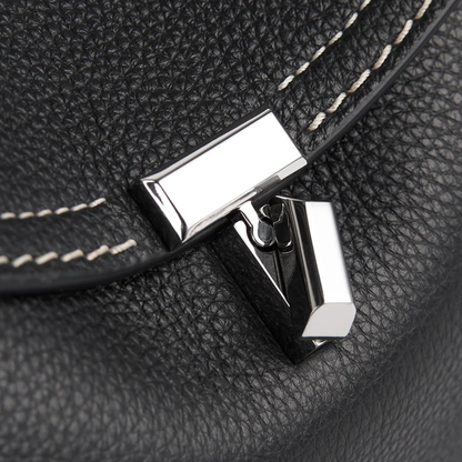T-Lock Clutch Grained Leather Black Silver York Essential
