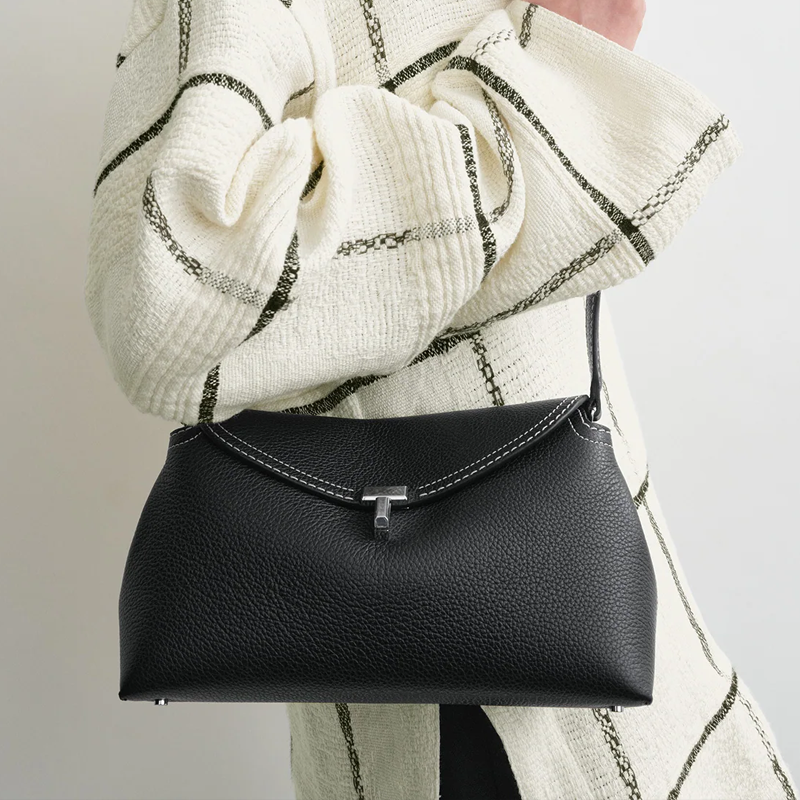 T-Lock Clutch Grained Leather Black Silver York Essential