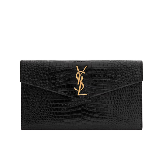 Pochette Uptown Shiny Embossed Crocodile Leather "Gold" York Essential